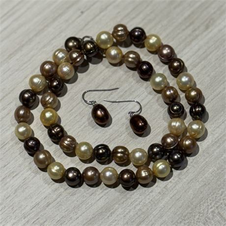 Vintage Honora Cultured Freshwater Pearl 20" Necklace & Coordinated Earrings