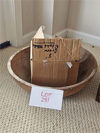 Antique Wood Batter Bowl & Metal Oil Lamp Holders