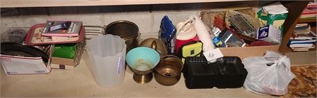 Mixed Cleanout Lot: Trash Cans / Party Supplies / Brass Decor & Much More