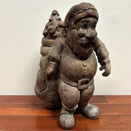 Carved Wood Paper Mache Santa Claus Mold - Approx. 12"T