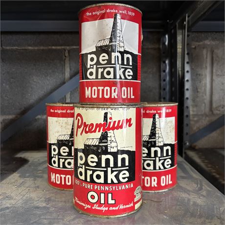 Penn Drake Motor Oil Can Lot - Some with Contents