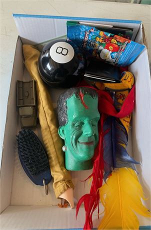 Vintage Small Toy Lot - Frankenstein Head, Magic 8 Ball & More