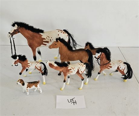 Vintage Flocked Plastic Toy Horses Sizes & Color Vary