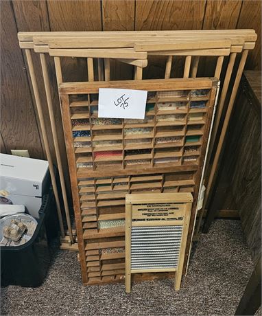 Wood Quilt Rack, Wash Board & Printers Drawer