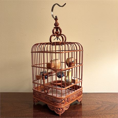 Vintage Intricately Carved Decorative Wooden Birdcage
