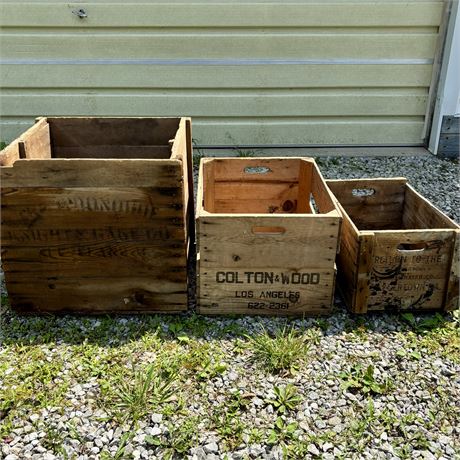 Old Rustic Wood Shipping Crates, Lot of 3 - One is Extra-Large!