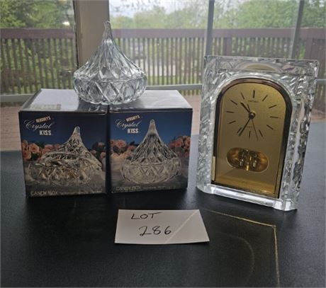 Hershey's Crystal Kiss Candy Dishes & Seiko Crystal Mantle Clock