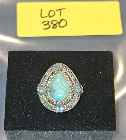 Sterling 925 NF Turquoise & Marcasite Ring Sz 10