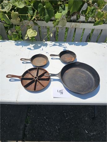 Mixed Cast Iron Pans- Wagner, Lodge & More Size, Style & Condition Vary