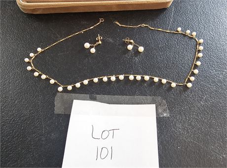 Akashi Company Pearls of Orient 14K Gold Pearl Necklace & Earrings