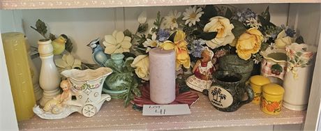Mixed Decor- Coventry Pottery Cherub On Snail, Avon, Faux Floral, Bird Figurines