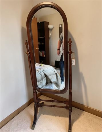 Wooden Mahogany Cheval Freestanding Full Length Swivel Oval Mirror