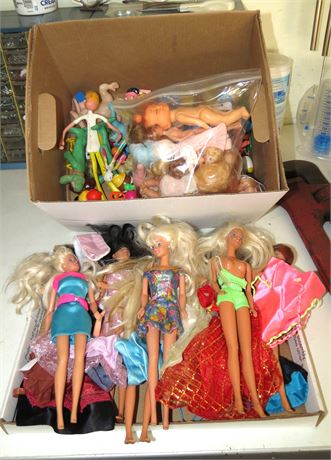 Box Of Small Toys, Barbies, Etc