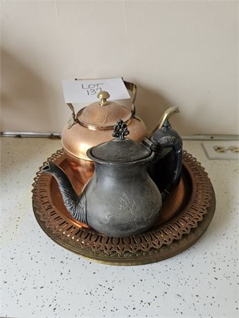 Moroccan Brass Trays, Copper Trays & Copper Kettle