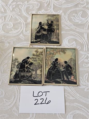 Vintage Reverse Painted Silhouettes with Convex "Bubble Glass"