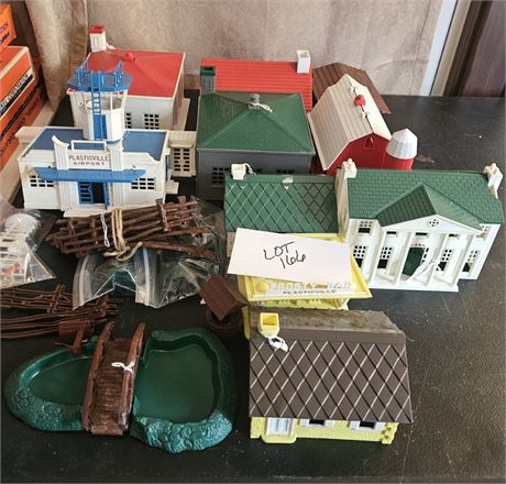Plastic Ville Train Village- Frosty Bar, Airport, Fire Station, Barn & Much More