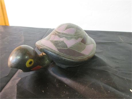 Antique Primitive Hand Crafted Painted Bobble Head Turtle Art