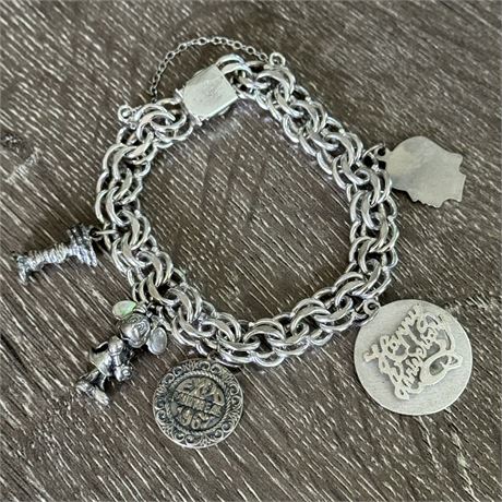 Elco Sterling Silver 925 Charm Bracelet with Various Charms