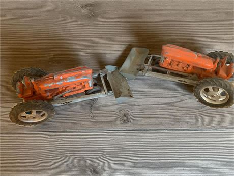 Hubley Orange Diecast Farm Tractor W/Plow Lot of 2