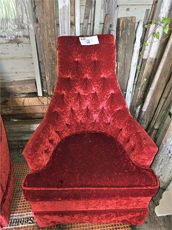 Vintage MCM Red Crush Velvet High Back Armchairs