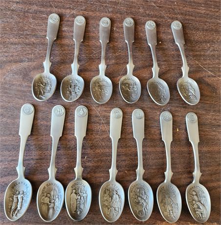 Vintage Franklin Mint Original 13 Colonies Pewter Spoon Collection