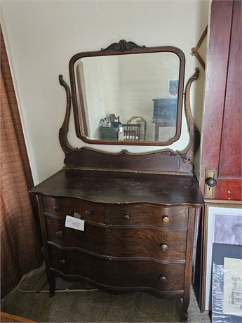 Antique Wood Dresser & Mirror
