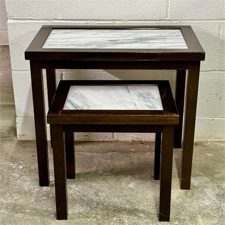 Wood and Marble Top Nesting Tables Set of 2