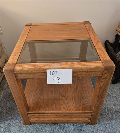 Broyhill Beveled Glass & Wood Side Table