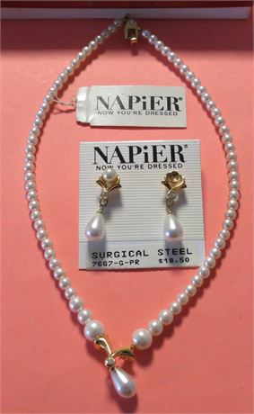 Napier Faux Pearl Necklace & Earring Set