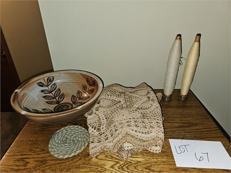 Pottery Bowl with Spindles & More