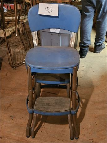 Vintage Cosco Blue Vinyl Step Stool Chair