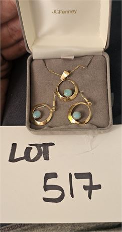 14K "Carla" Eclipse Turquoise Necklace & Earring Set