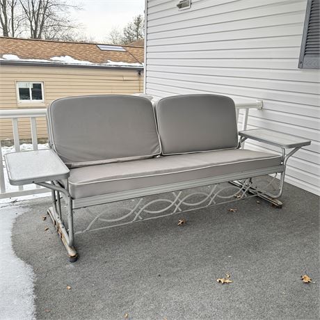 JR Bunting MCM Aluminum Patio Glider Sofa Attached Tables