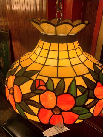 Tiffany-Style Leaded Stained Glass Pendant Ceiling Light W/Orange Floral Design