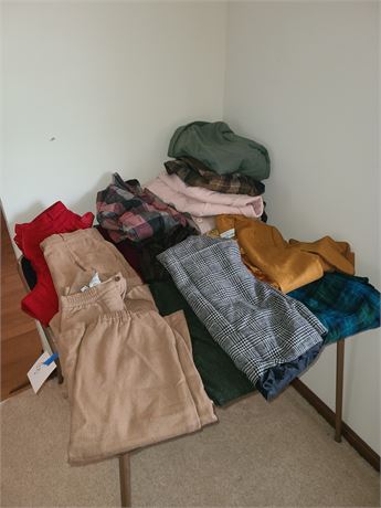 Table Full of Ladies Wool Jackets / Pants / Dress & More