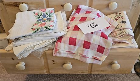 Mixed Linen Lot - Table Cloths, Embroidered Pillow Cases & More - Sizes, Colors