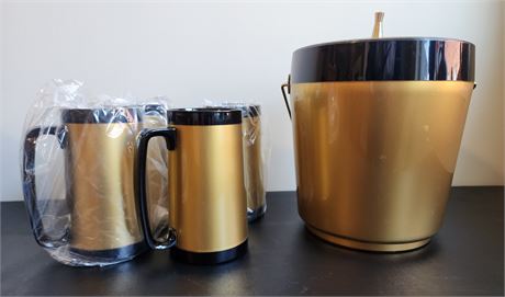 Vintage Gold Westbend Thermo Bucket w/Matching Mugs