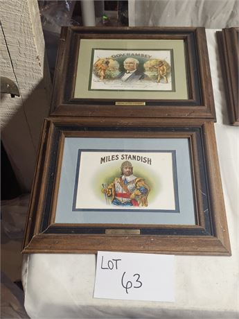 Stone Lithograph Cigar Box Label Framed Gov. Ramsey & Miles Standish