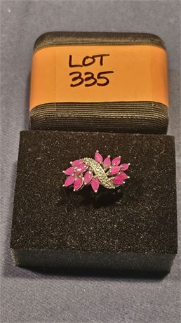 Sterling 925 Ruby Cluster Ring Sz 10