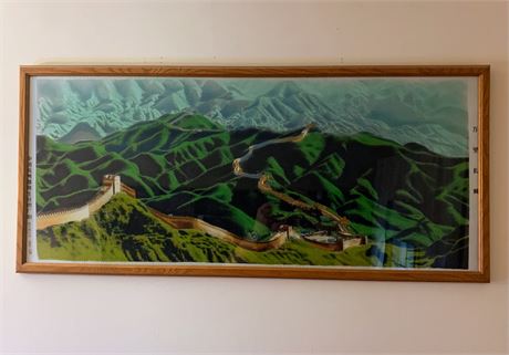 Old Vintage Chinese Great Wall Of China Framed In Glass, Native American Chief