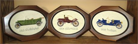 Framed Cross Stitch Antique Cars