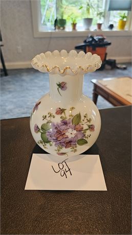 Antique Victorian Hand Painted Purple Violet Floral Vase