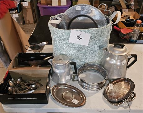 Mixed Kitchenware- Plated Flatware, Drip Pots, Platters & More