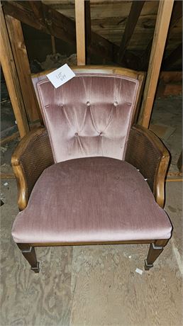 Vintage Desert Rose Color Wood & Cane Side Chair