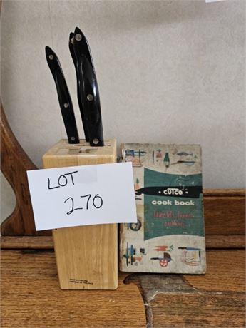 Cutco 4" Pairing Knife / 7" Chef Knife / 7.5" Carving Knife & Wood Block Holder