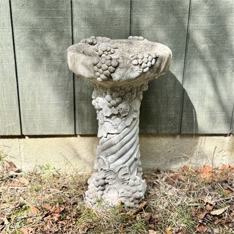 Concrete Grapevine Motif Birdbath - 22"T x 13"