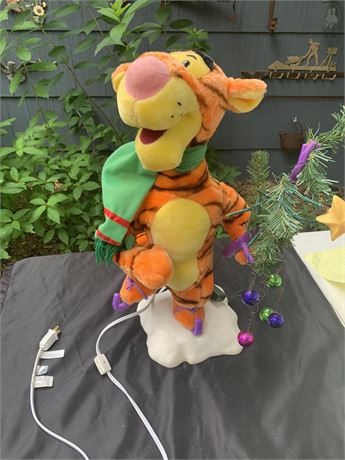 Large 21" Plug In Ice Skating Tigger With Christmas Tree Christmas Decoration