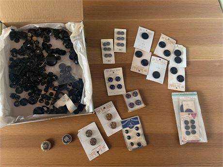 Vintage Black Glass Mourning Buttons By Le Chic, Jewel-Tone & More