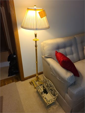 Gold Candlestick Floor Lamp & Magazine Holder