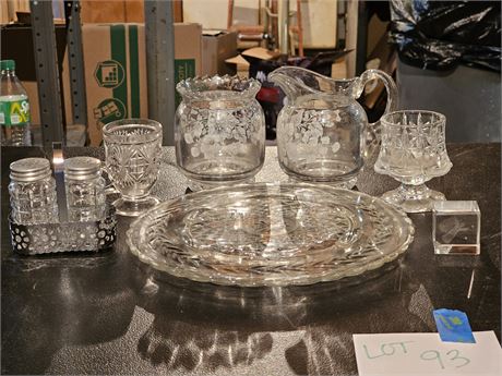 Clear Glass Floral Applique Creamer & Sugar/Glass Cake Plate/S&P Set & More